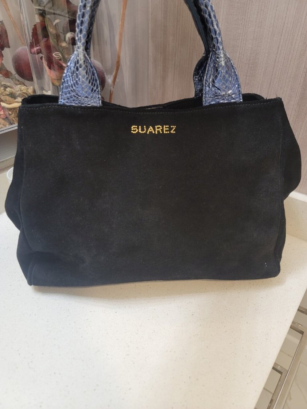 Suarez Genuine Suede Leather Shoulder Bag Black